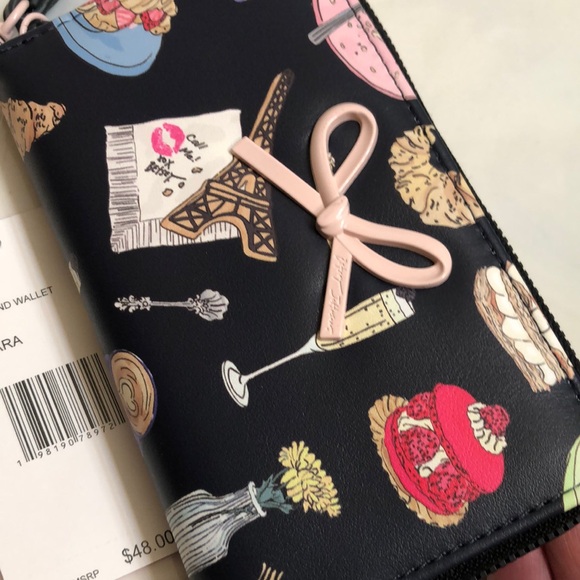 Betsey Johnson Black Faux Leather ZA Wallet Multi Colored Paris Dessert NWT - Picture 4 of 16